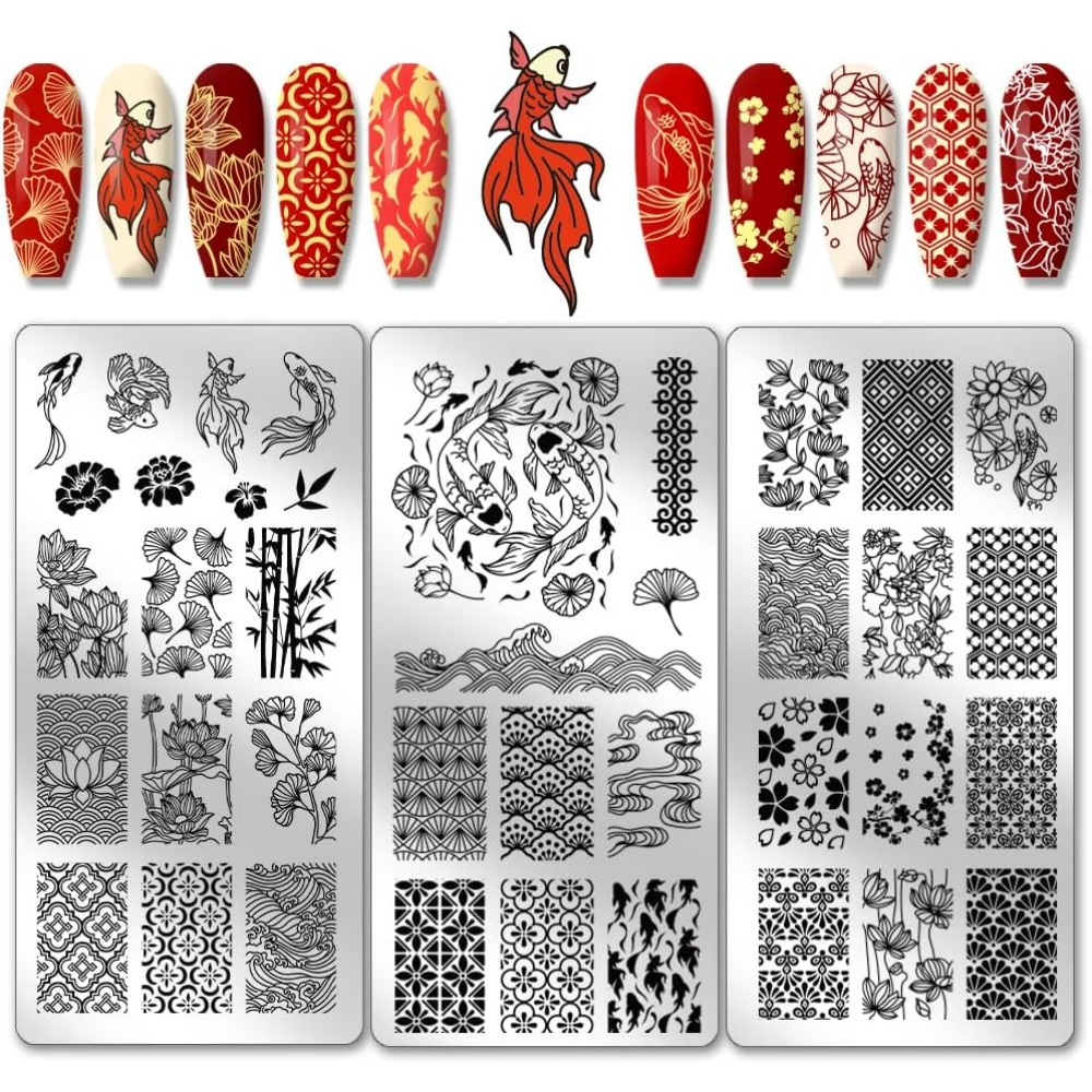 Nail Art Inspo - 3 pçs koi placas de carimbo