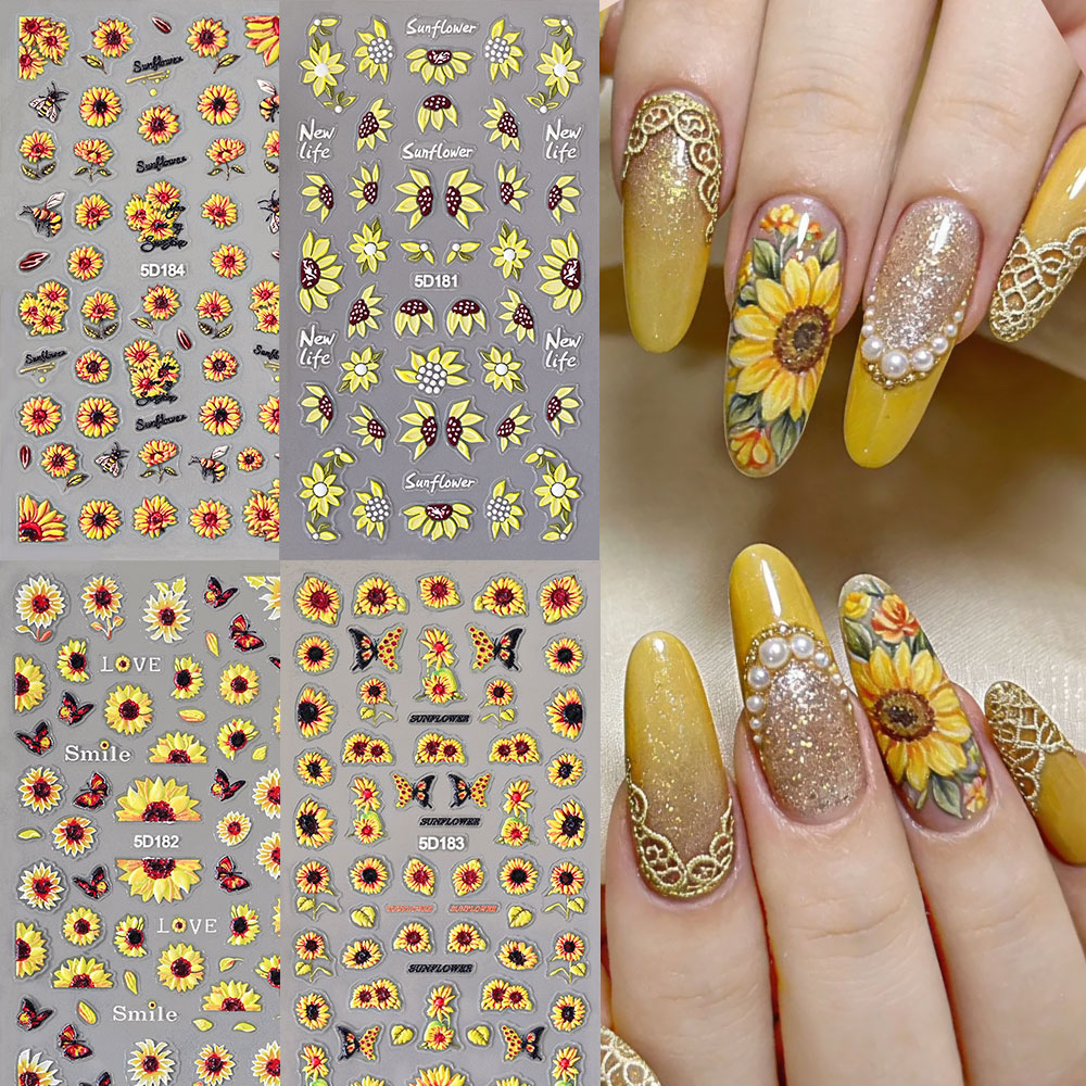 Nail Art Yellow - 1/4 peças Adesivos de Unha 5D