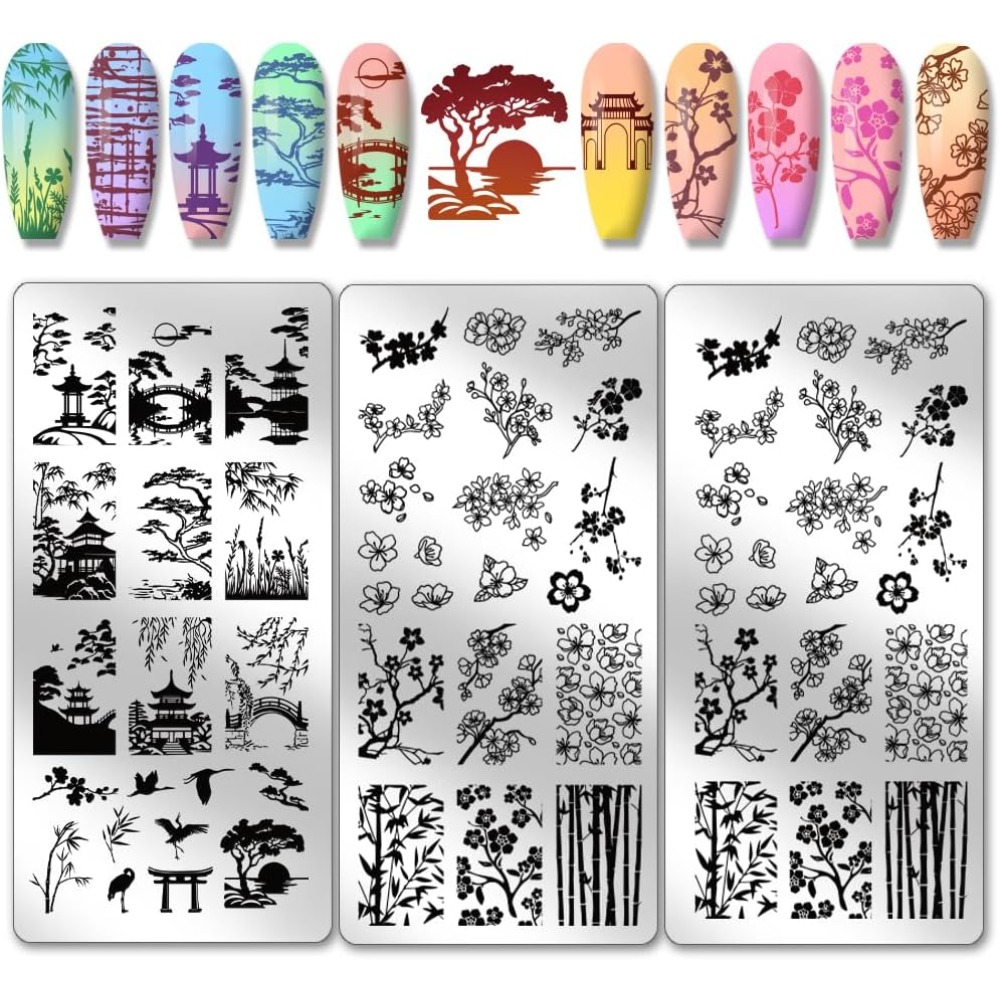 Nail Art Inspo - 3 pçs clássico chinês jardim modelos
