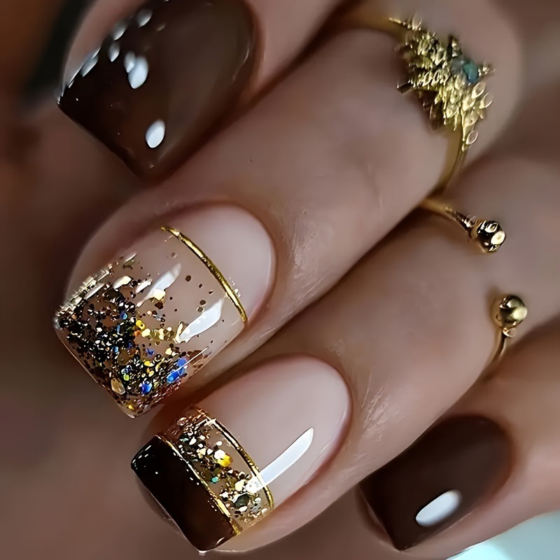 Nail Art Inspo - Unhas postiças curtas quadradas para mulheres,