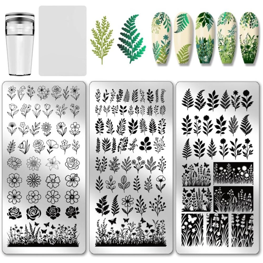 Nail Art Inspo - 3 pçs flor folha placas de