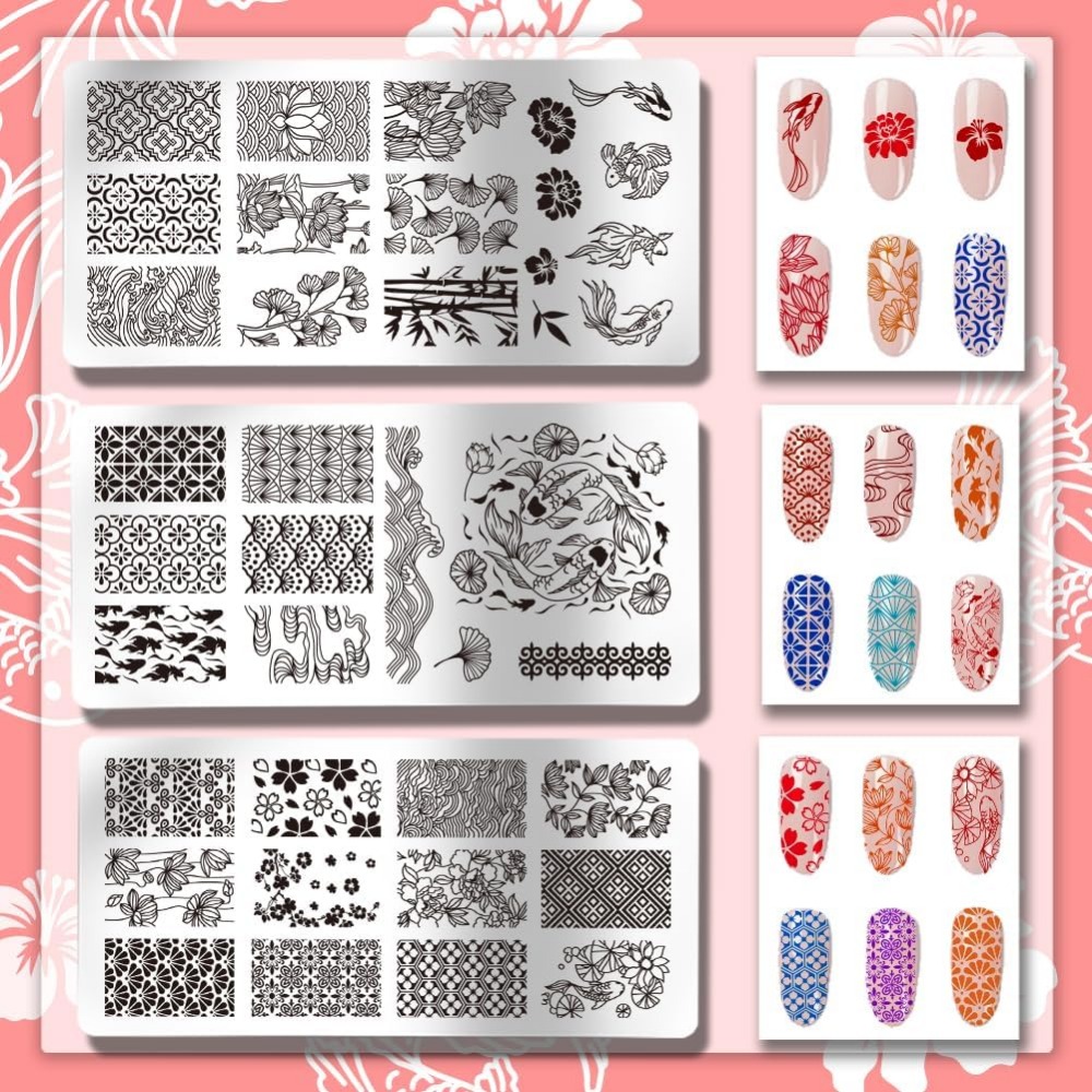 3 pçs koi placas de carimbo de - Nail Art Inspo avaliação e preço
