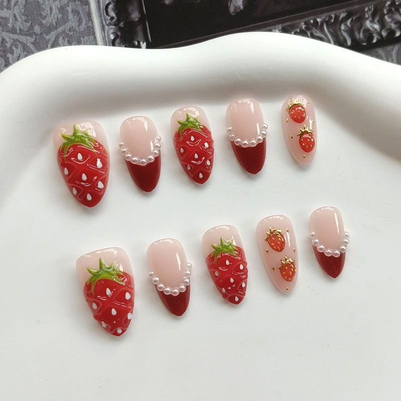 10 pares de unhas postiças fem - Nail Art Strawberry avaliação e preço