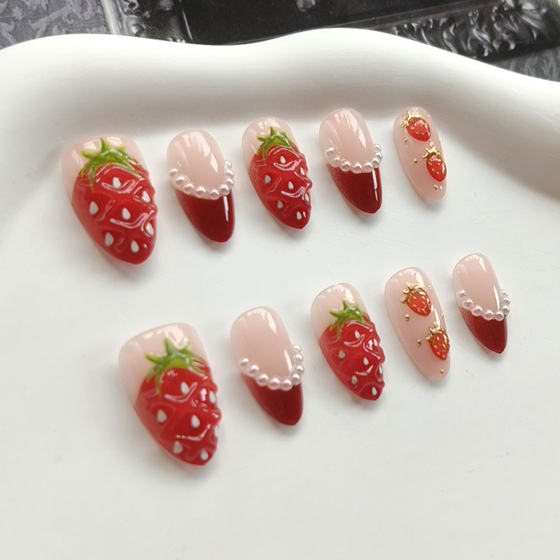 10 pares de unhas postiças fem - Nail Art Strawberry avaliação e preço