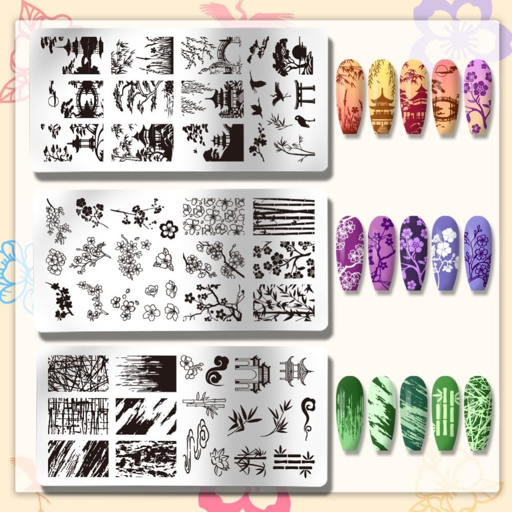 3 pçs clássico chinês jardim m - Nail Art Inspo avaliação e preço