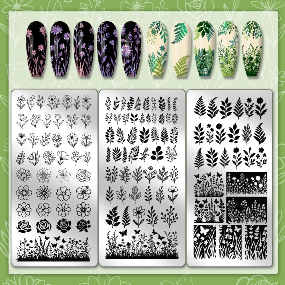 3 pçs flor folha placas de car - Nail Art Inspo avaliação e preço